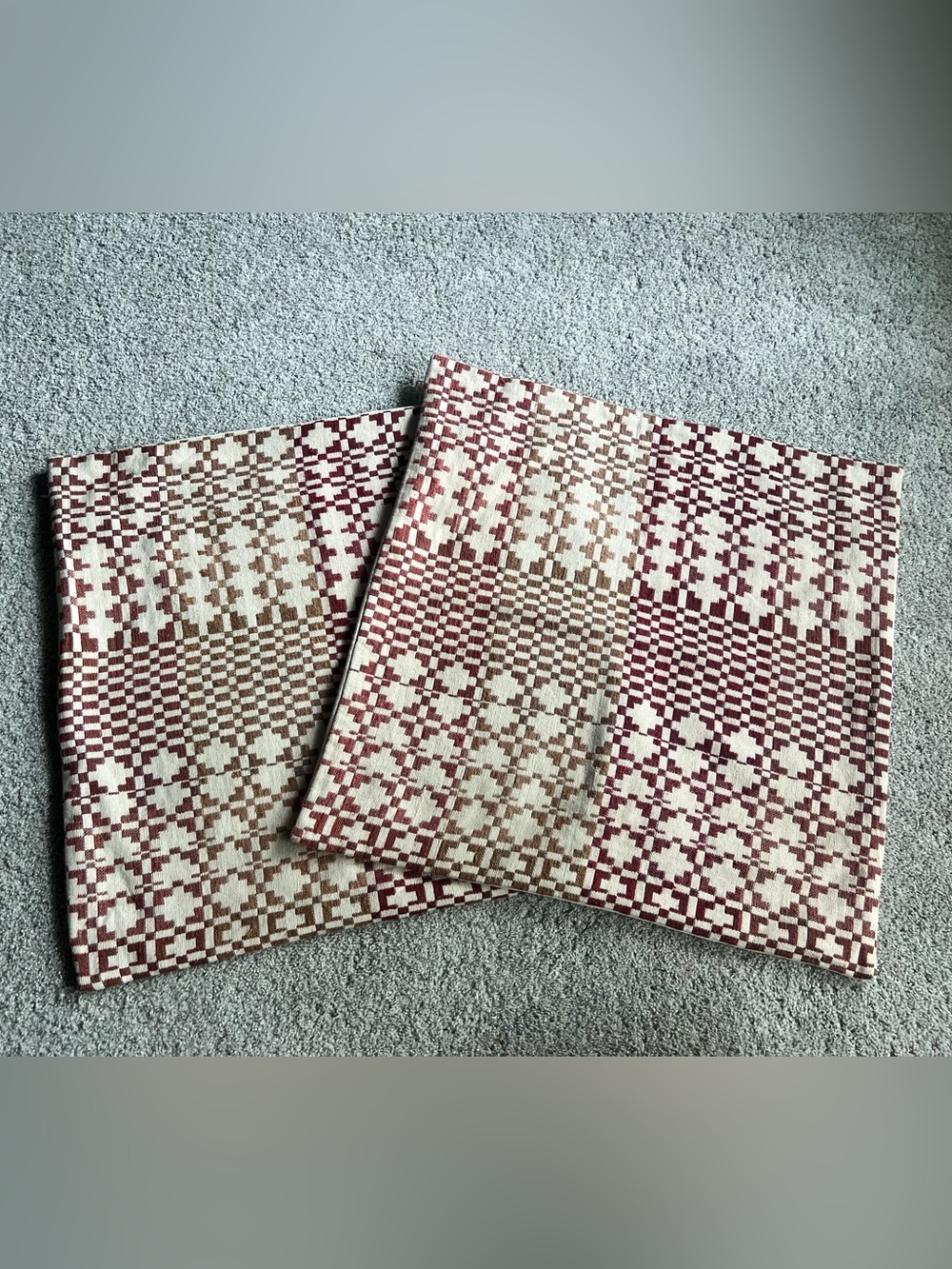 Lot Of 2 West Elm Silk Scandi Diamond Red Cream Pillow Cover - 20x20 Silk Cotton